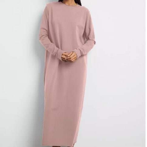 Classic Pullover Maxi Dress | Round Neck Long Sleeve Solid Color Dress(MA317)