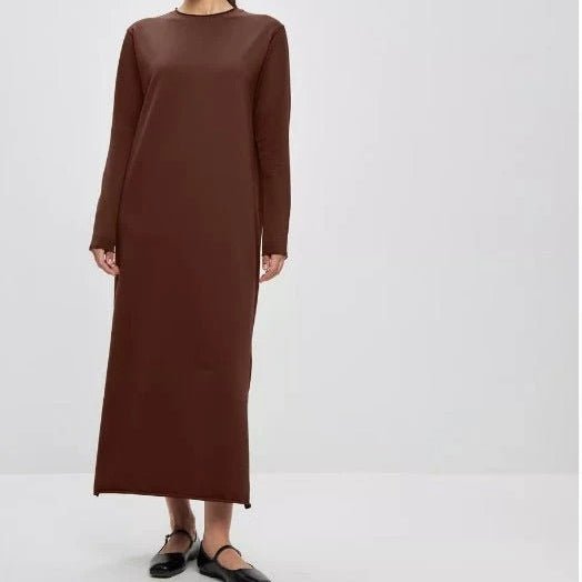 Classic Pullover Maxi Dress | Round Neck Long Sleeve Solid Color Dress(MA317)
