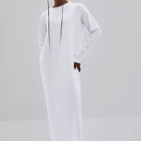 Classic Pullover Maxi Dress | Round Neck Long Sleeve Solid Color Dress(MA317)