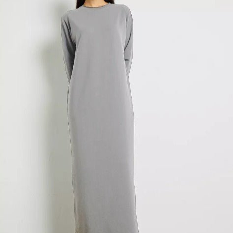 Classic Pullover Maxi Dress | Round Neck Long Sleeve Solid Color Dress(MA317)