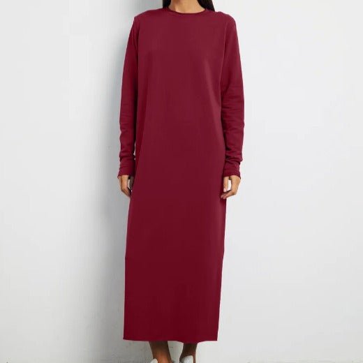 Classic Pullover Maxi Dress | Round Neck Long Sleeve Solid Color Dress(MA317)