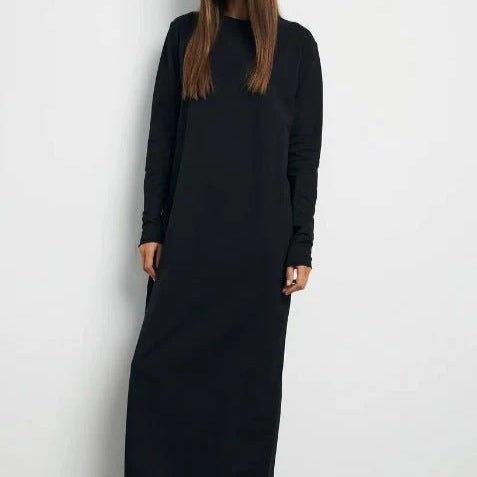 Classic Pullover Maxi Dress | Round Neck Long Sleeve Solid Color Dress(MA317)