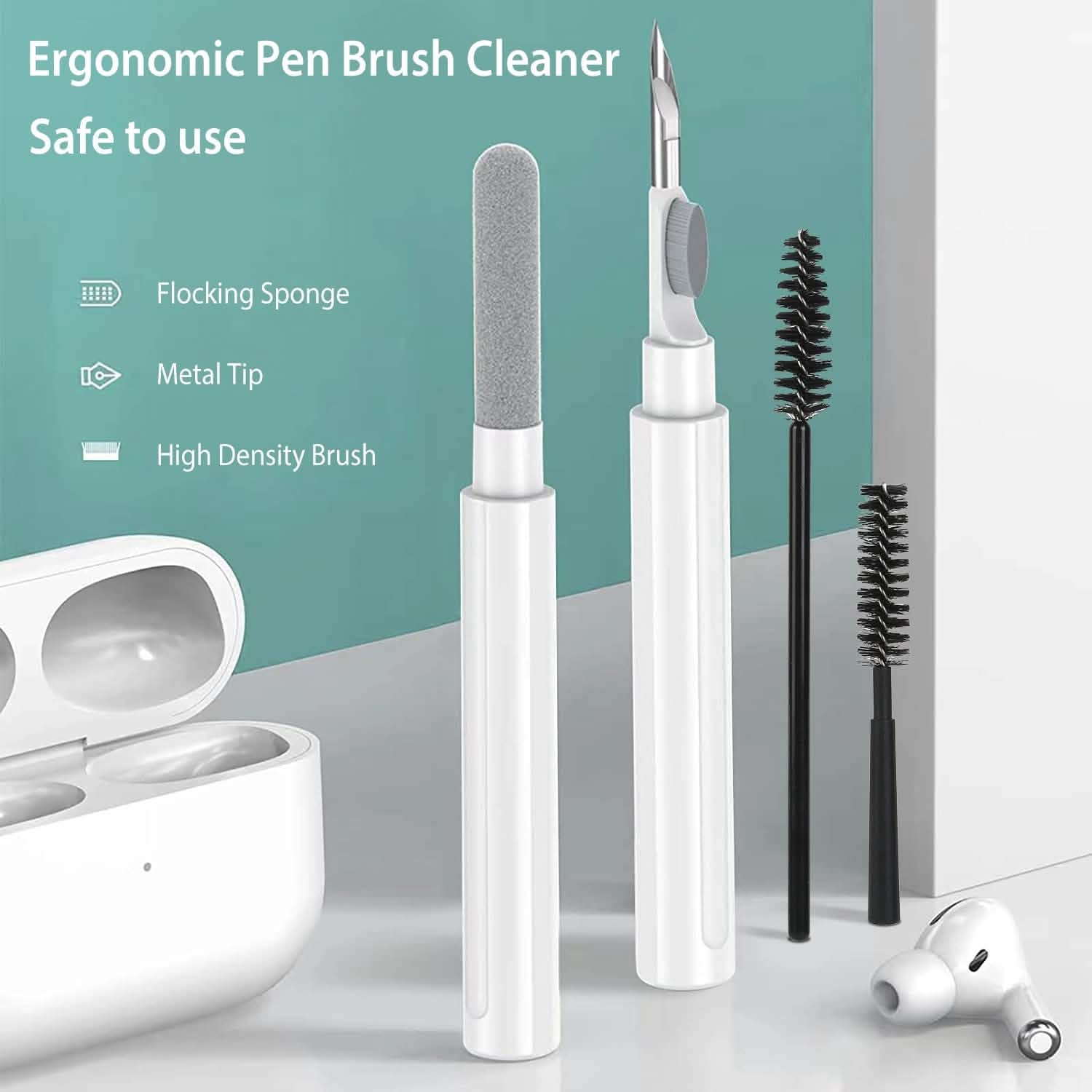 Cleaning Kit For Airpods, Charging Case, Camera, Phone Cleaner Pen Long and Short Fluff Brush