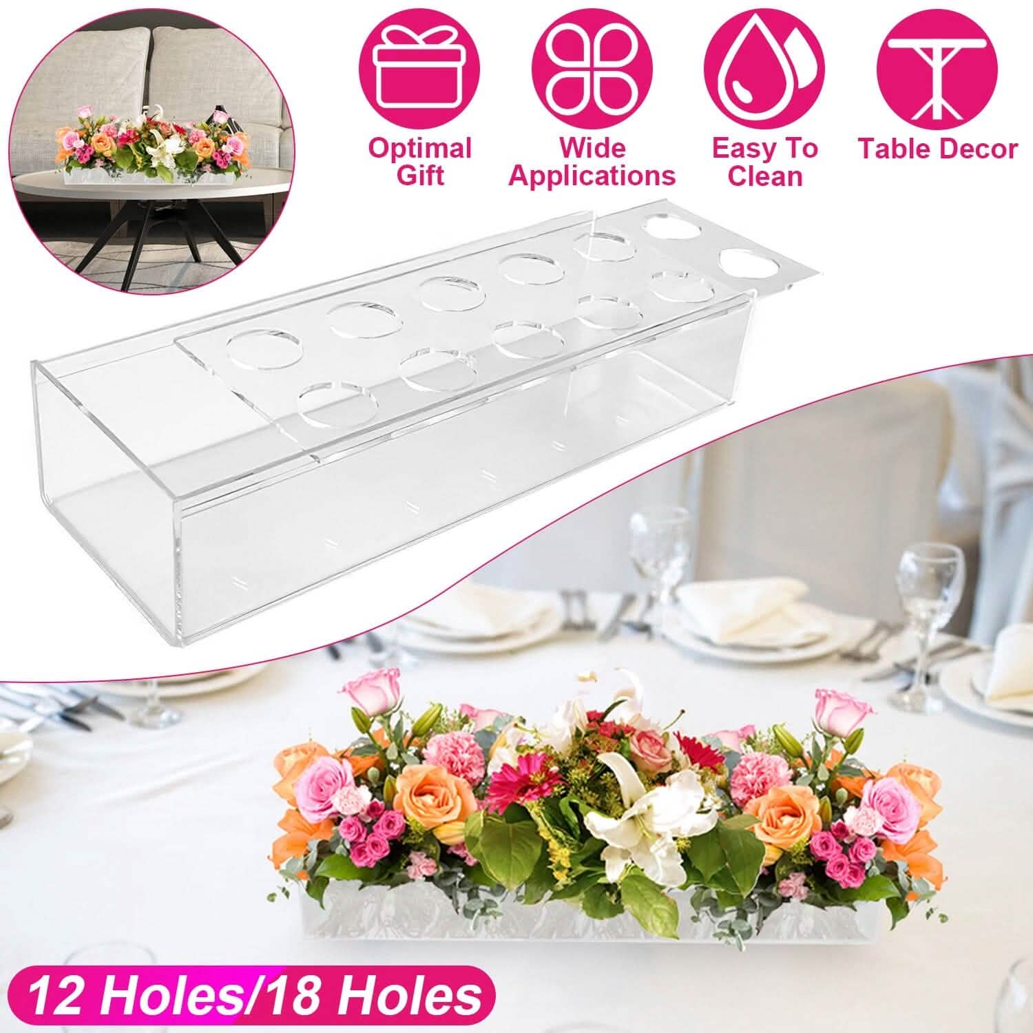 Vase à Fleurs en Acrylique Transparent pour Décoration de Table Support Floral Moderne