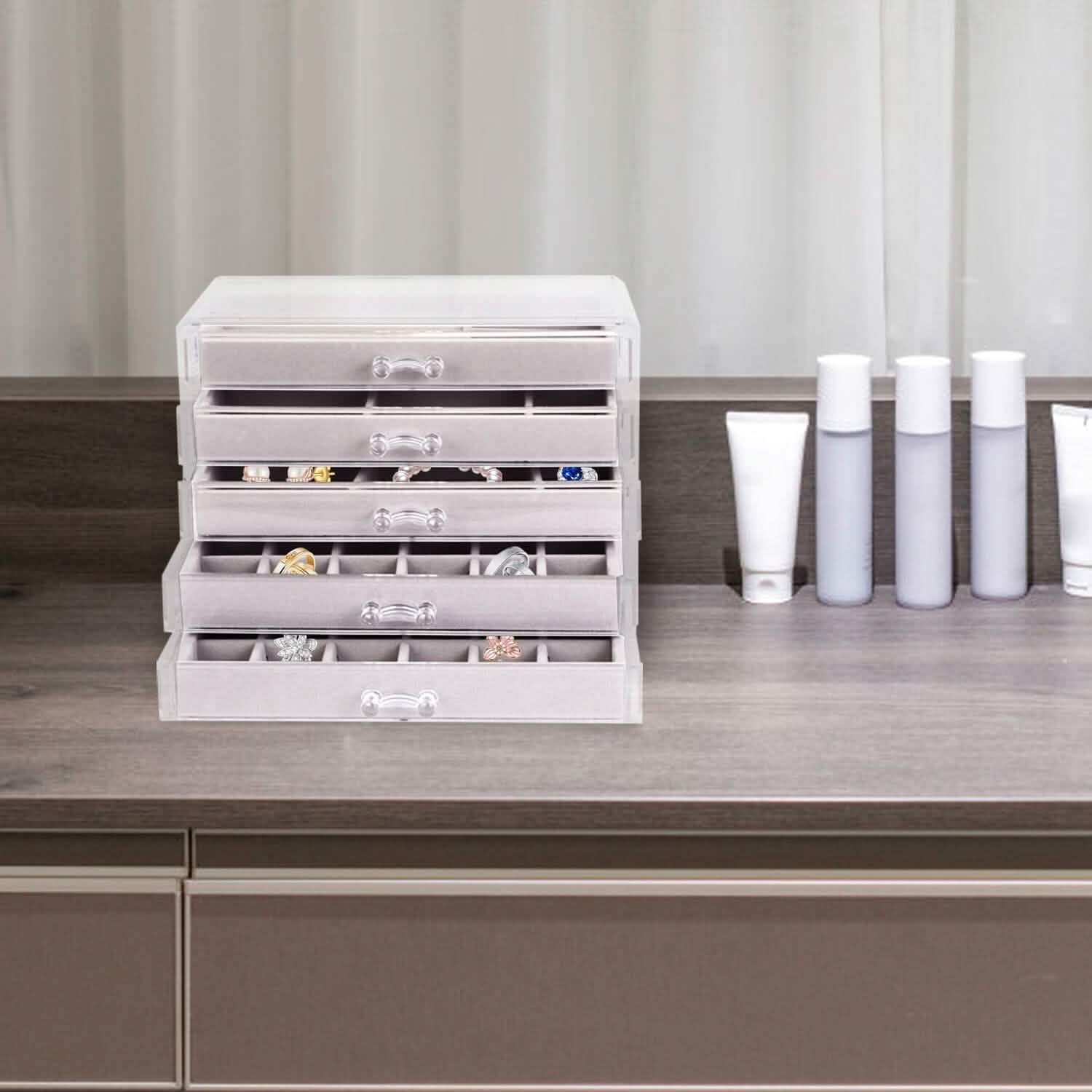 Clear Acrylic Jewelry Box Organizer with 5 Stackable Drawers