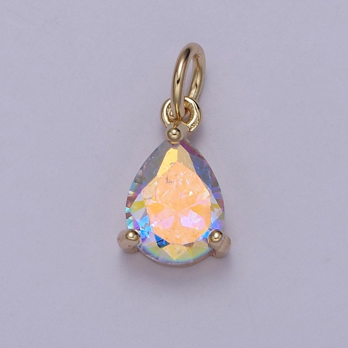 Clear Cubic Zirconia AB Aurora Borealis dangle Tear Drop Charm 14k yellow gold filled boutique jewelry Supply E-730