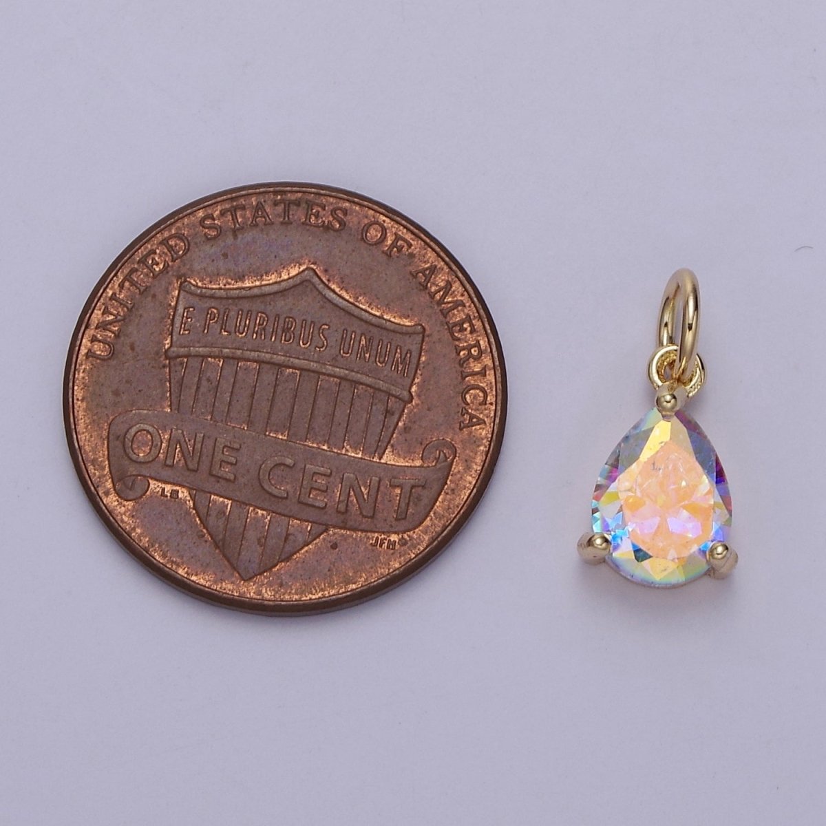 Clear Cubic Zirconia AB Aurora Borealis dangle Tear Drop Charm 14k yellow gold filled boutique jewelry Supply E-730