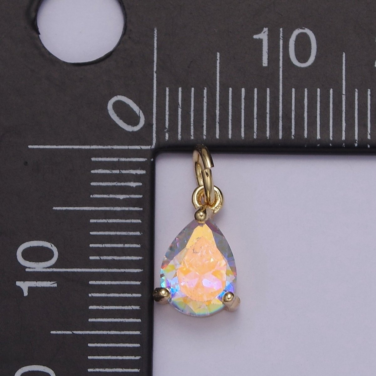 Clear Cubic Zirconia AB Aurora Borealis dangle Tear Drop Charm 14k yellow gold filled boutique jewelry Supply E-730