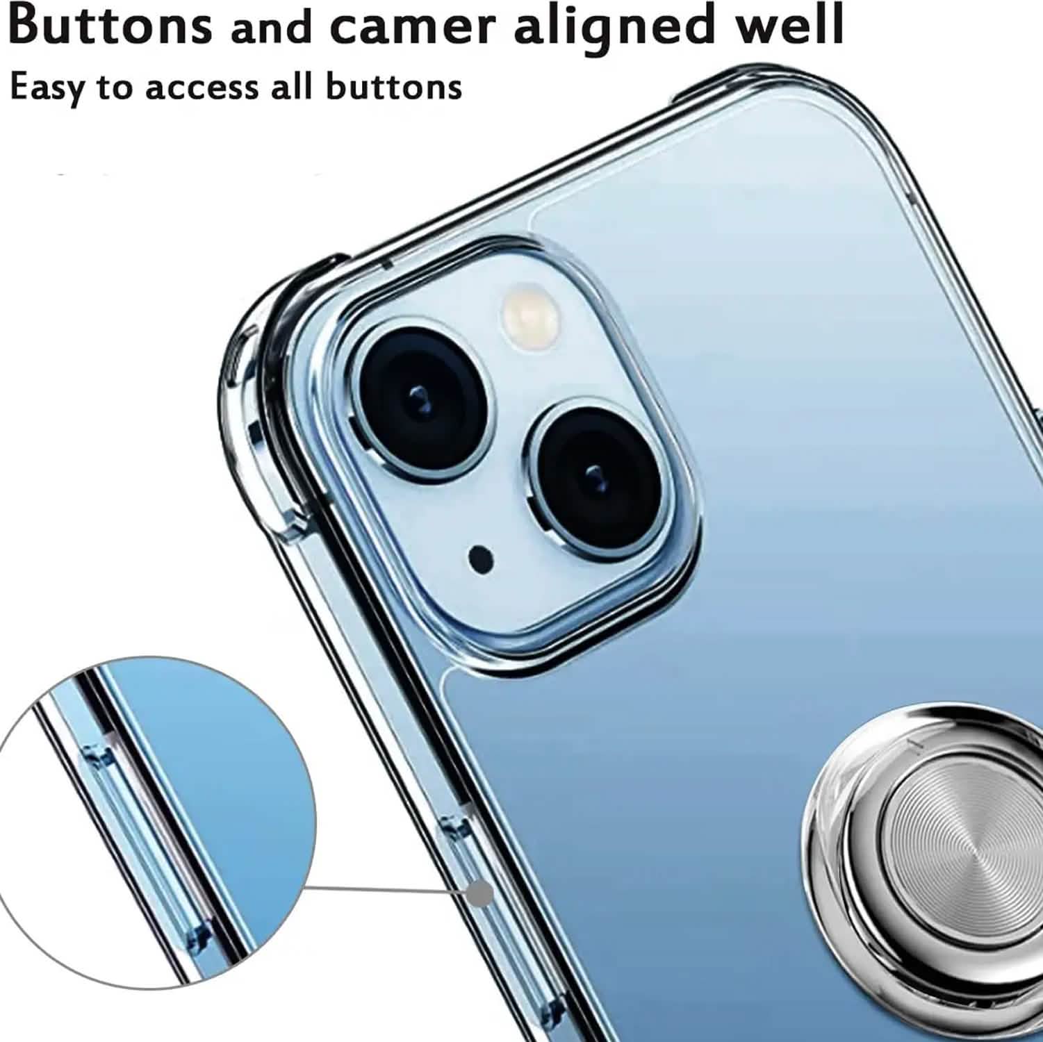 Clear Phone Case iPhone 14 Transparent Anti-Scratch with Ring Kickstand