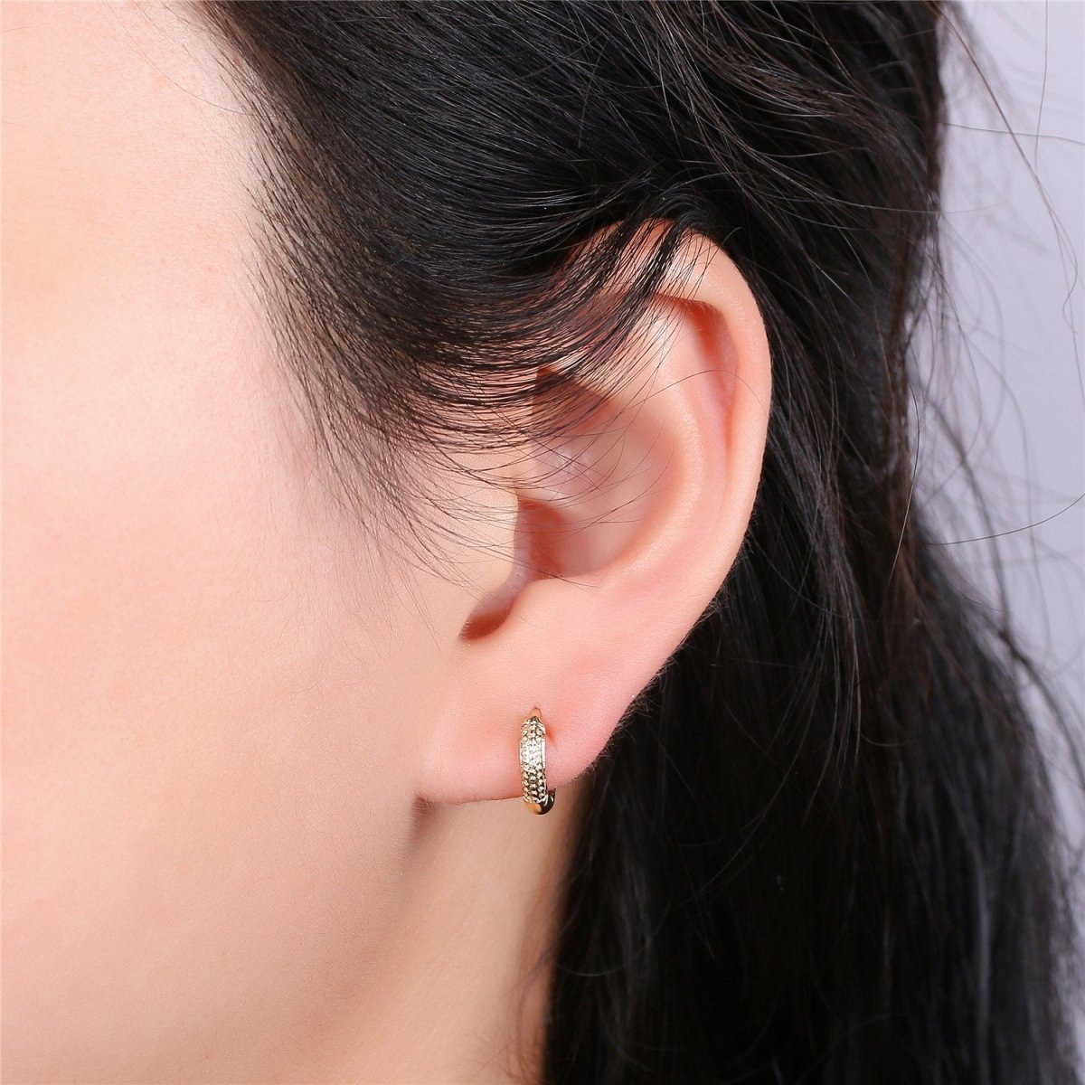 14K Gold Filled 11.5mm, 10mm Textured Minimalist Cartilage Huggie in Gold & Silver | K253 V488