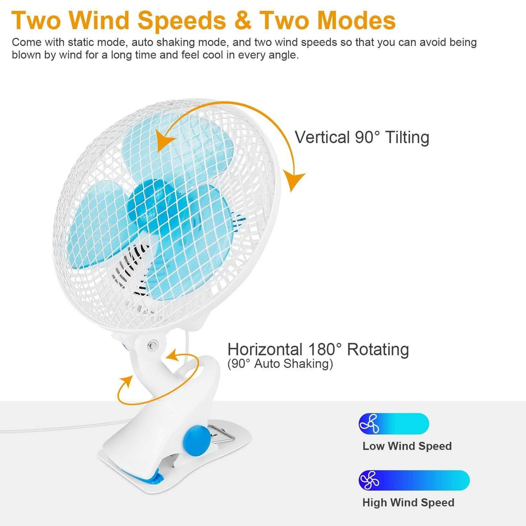 Clip-On 2 Speeds Quiet Clamp Fan