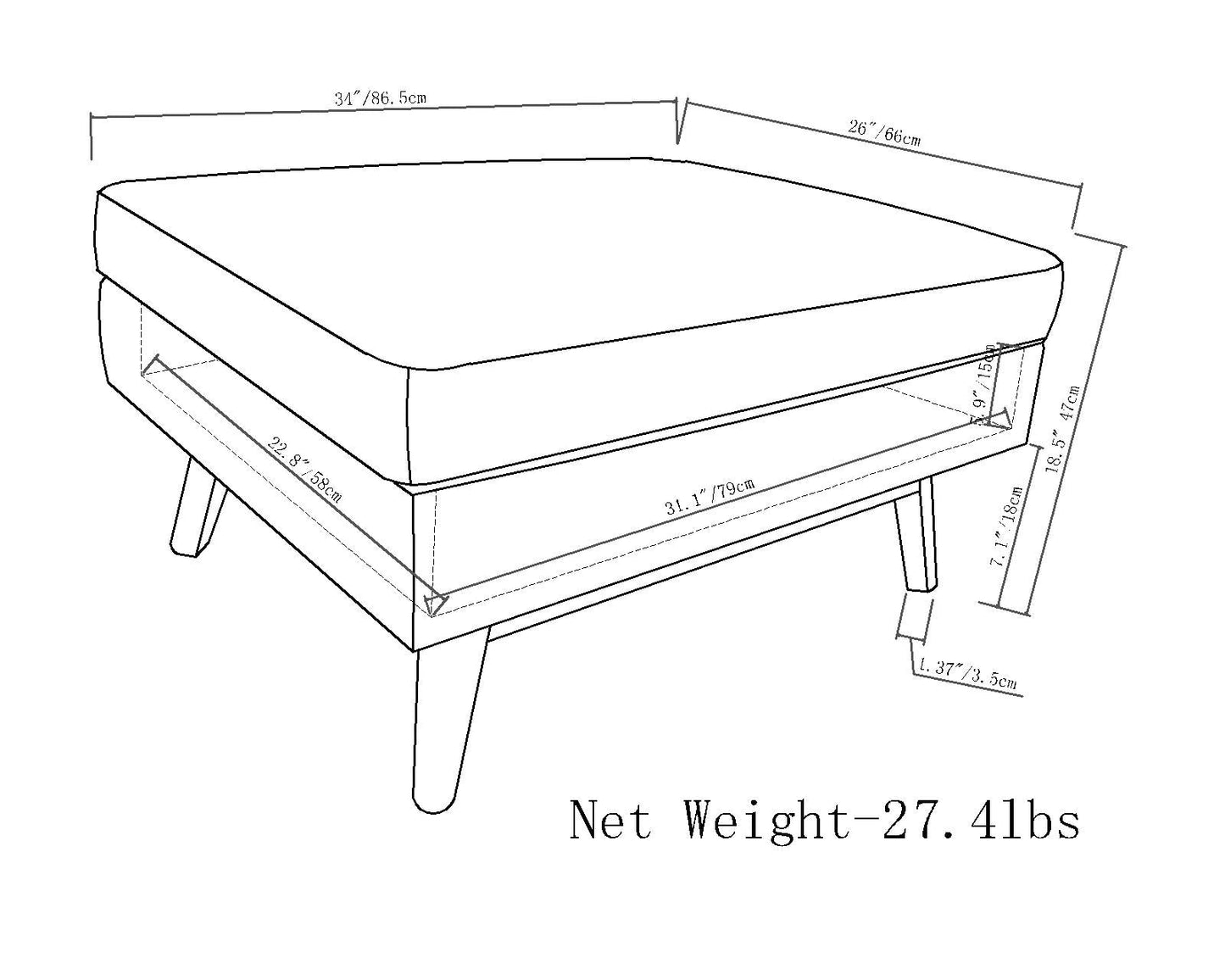 Owen 34 Inch Wide Coffee Table Storage Ottoman in Cloud