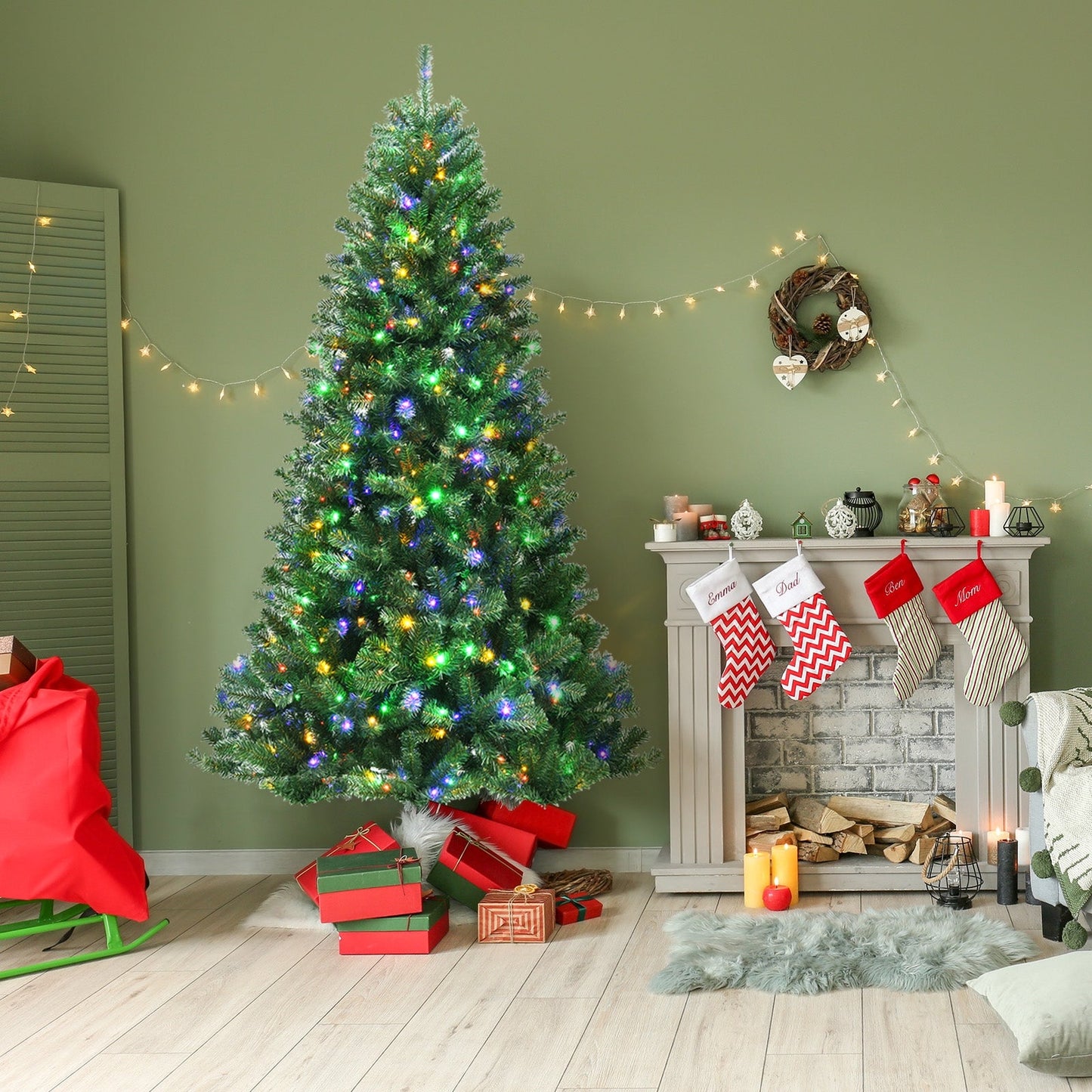 Artificial Hinged Christmas Tree with Remote-controlled Color-changing LED Lights