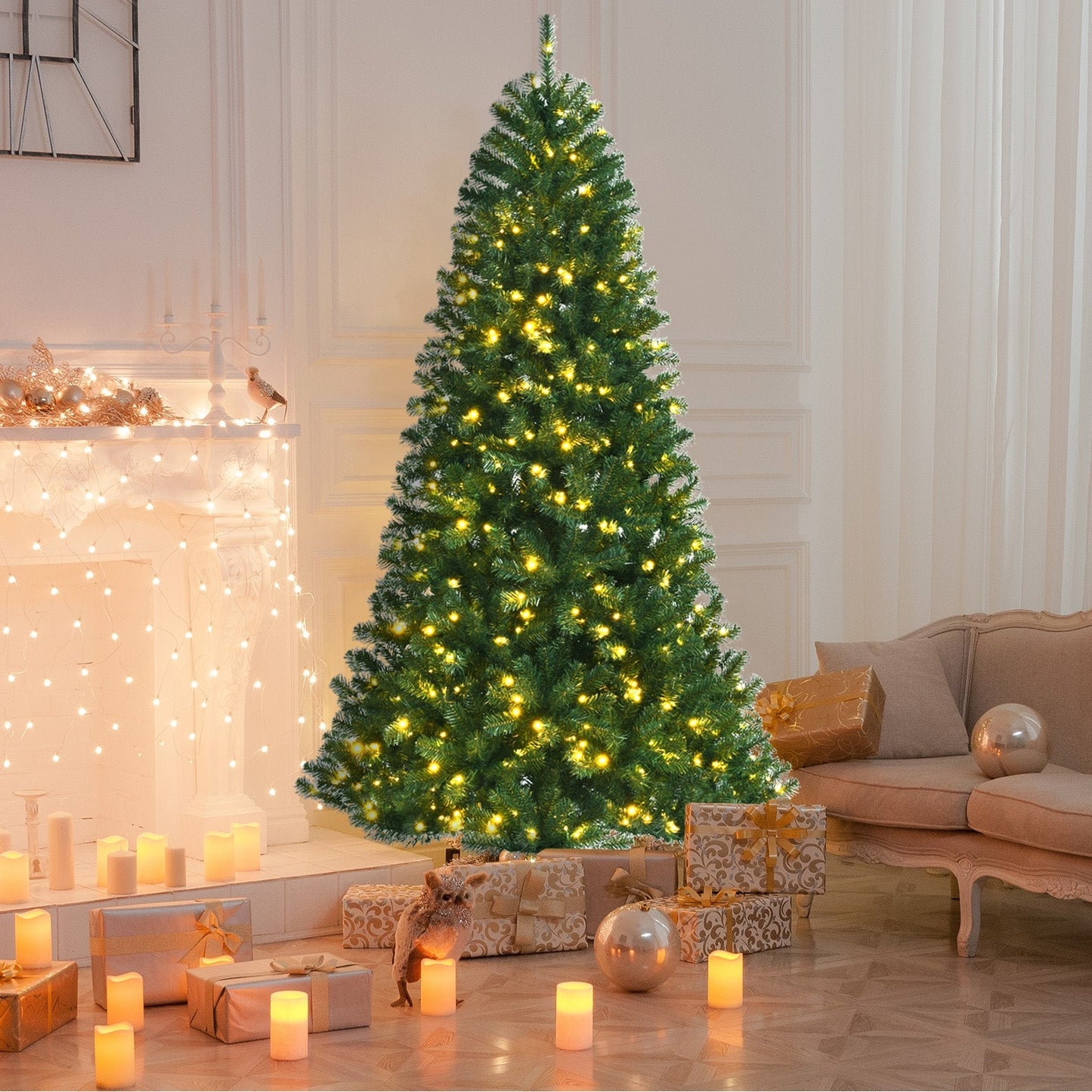 Artificial Hinged Christmas Tree with Remote-controlled Color-changing LED Lights