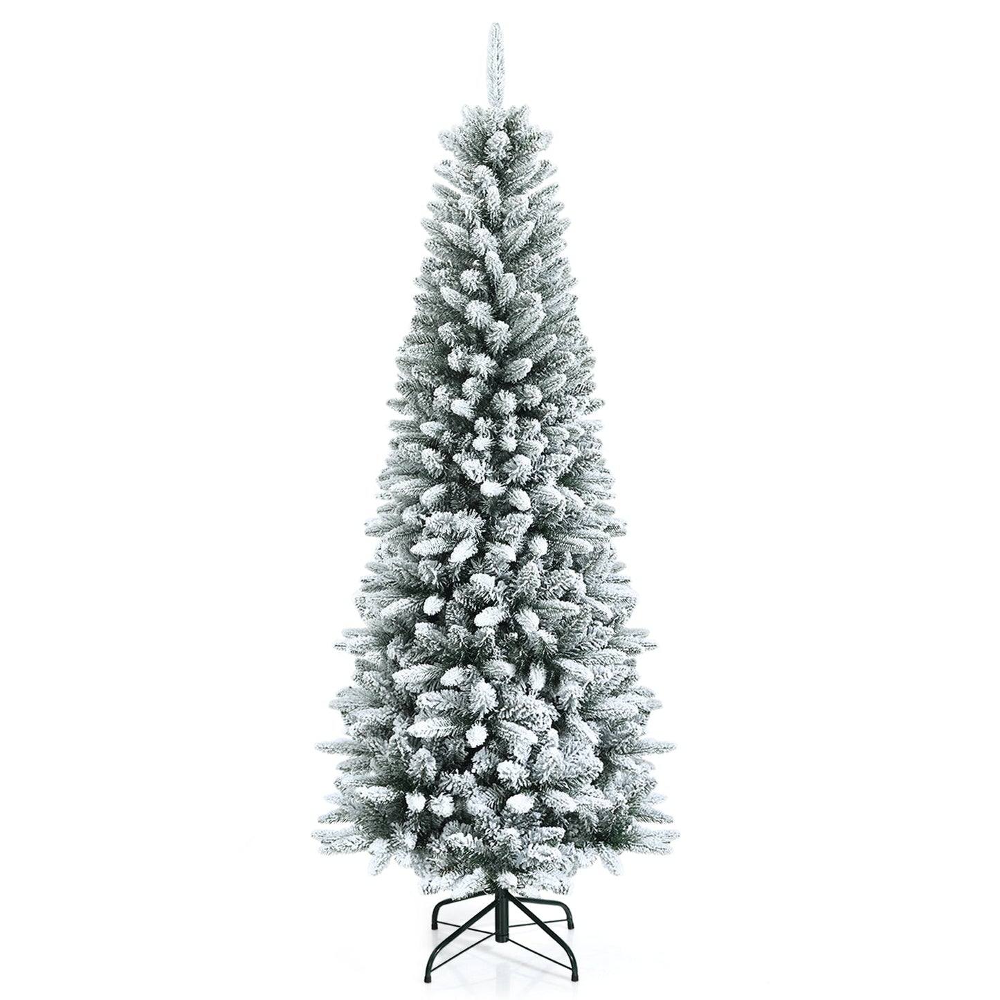 Snow-Flocked Hinged Artificial Christmas Pencil Tree with Mixed Tips
