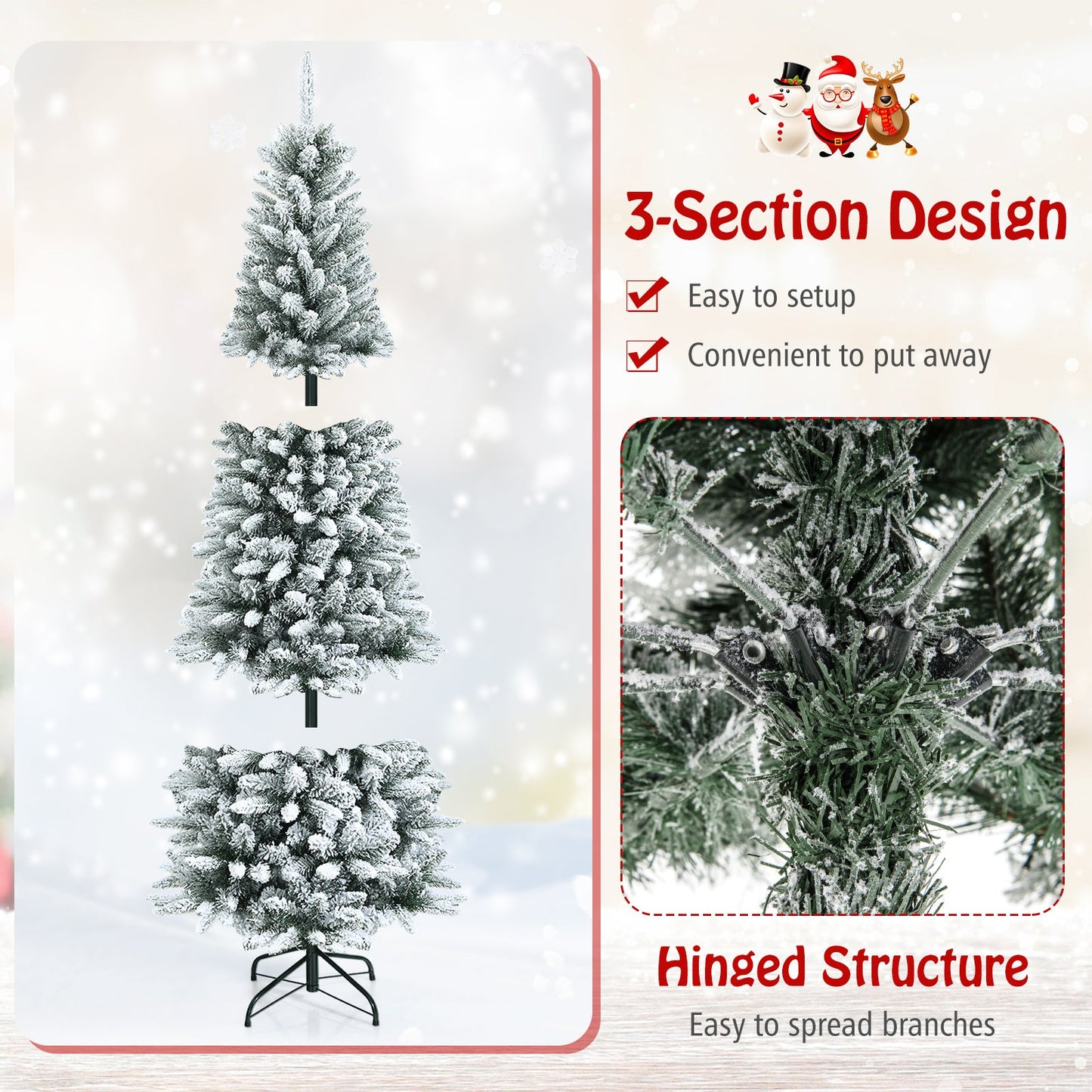 Snow-Flocked Hinged Artificial Christmas Pencil Tree with Mixed Tips