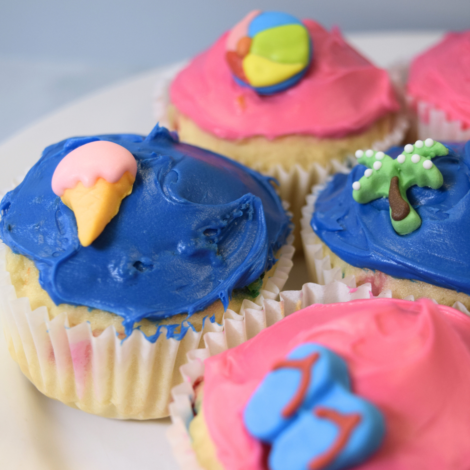 Beach - Edible Cake and Cupcake Topper Sugars, 15 Count Set, Ice Cream, Palm Trees, Sandals, Beach Ball