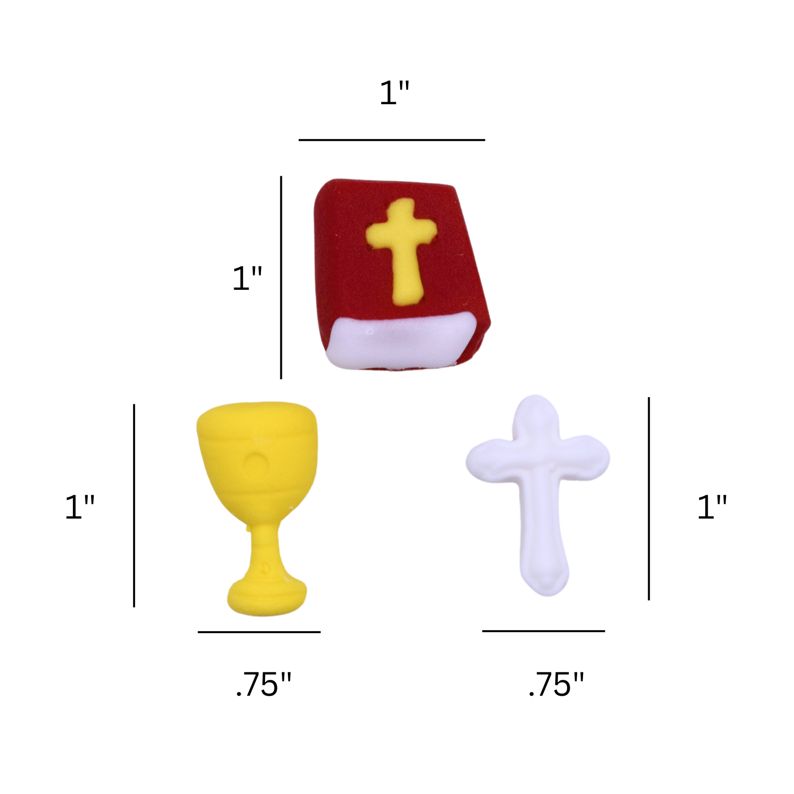 Religieux, Chrétien - Décorations comestibles pour gâteaux et cupcakes - 15 unités calice, bible et croix