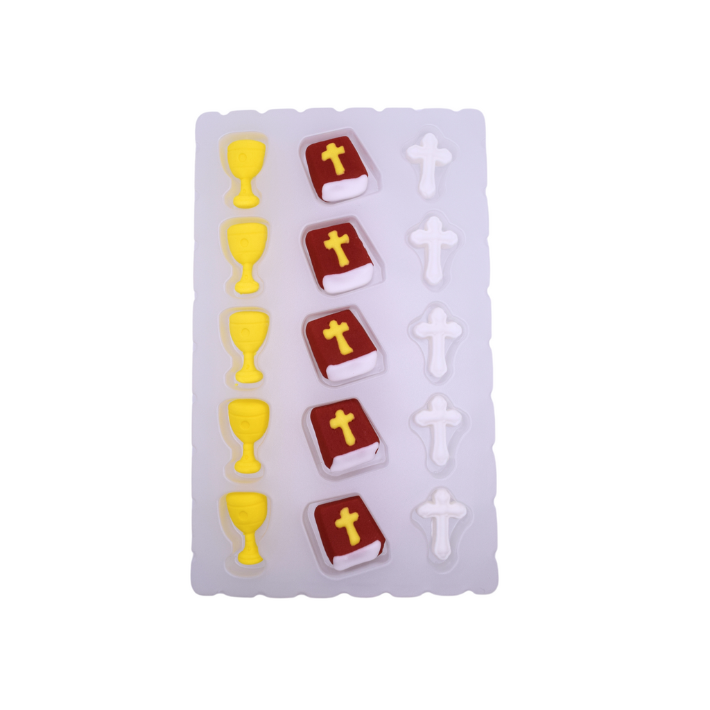 Religieux, Chrétien - Décorations comestibles pour gâteaux et cupcakes - 15 unités calice, bible et croix