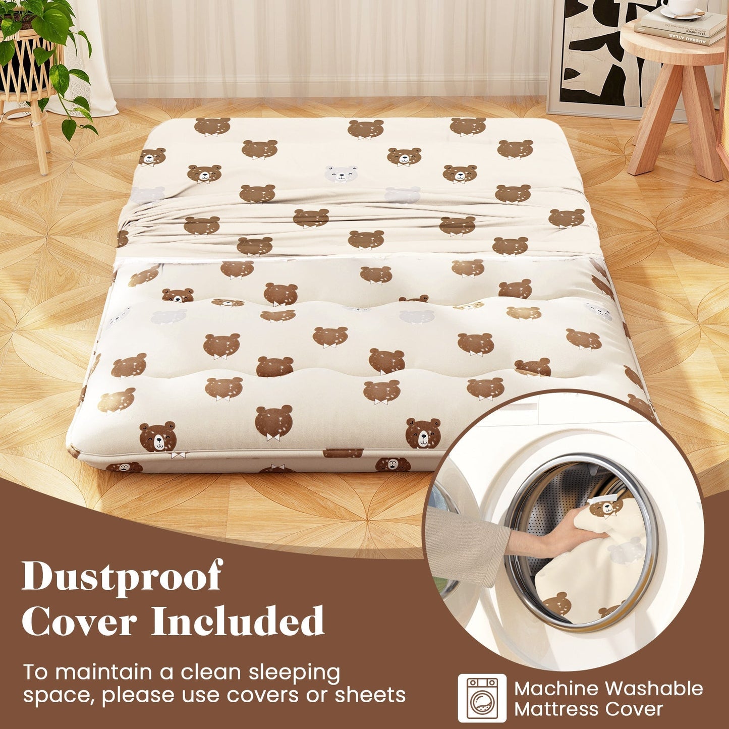 Foldable Futon Mattress with Washable Cover and Carry Bag for Camping