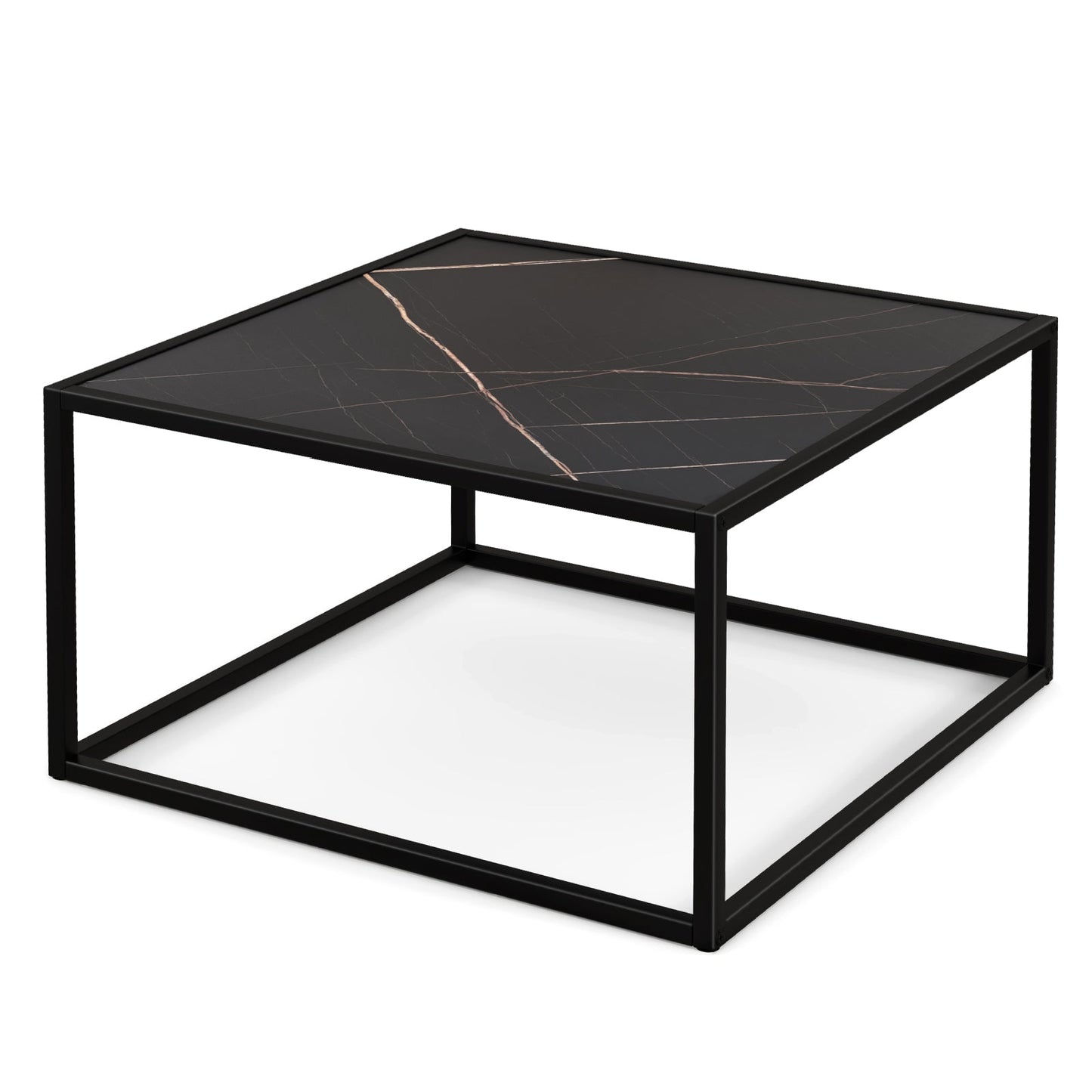 Modern Glass Square Coffee Table with Metal Frame for Living Room