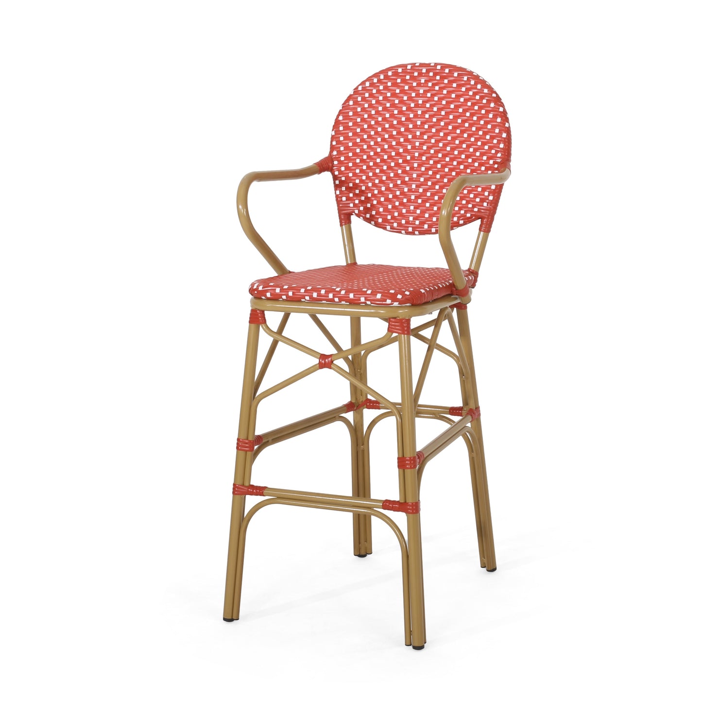 Outdoor Wicker and Aluminum 29.5" French Barstools, Set of 2
