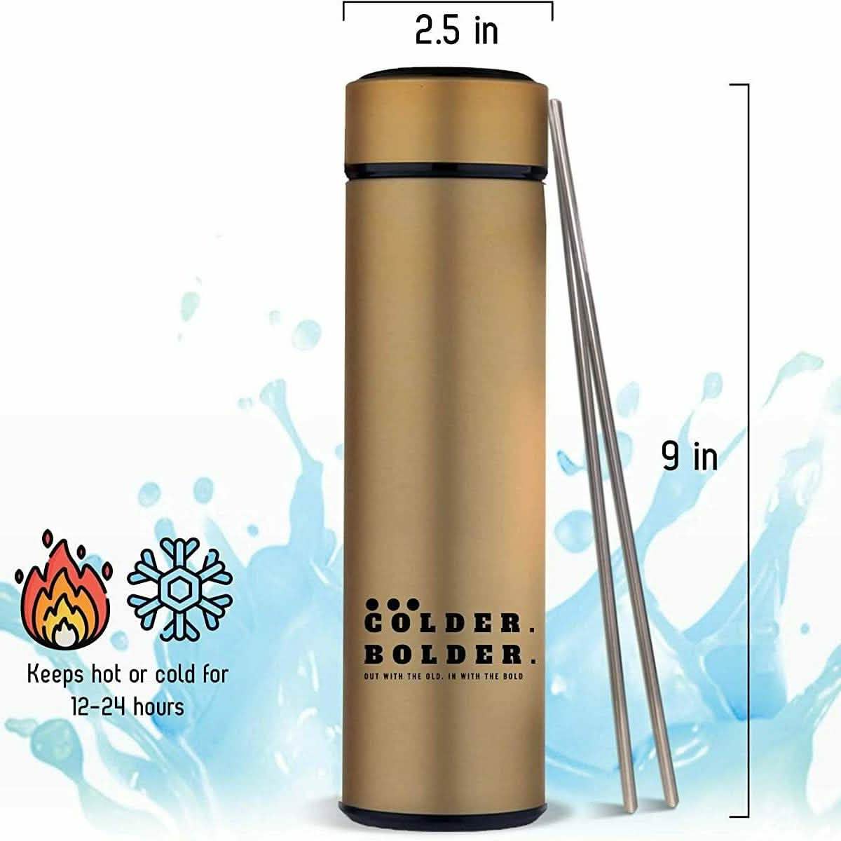 Bouteille d'eau réutilisable en acier inoxydable Colder Bolder à double paroi et isolation sous vide