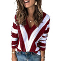 Pull en tricot à col en V rayé et blocs de couleur pour femmes, manches longues