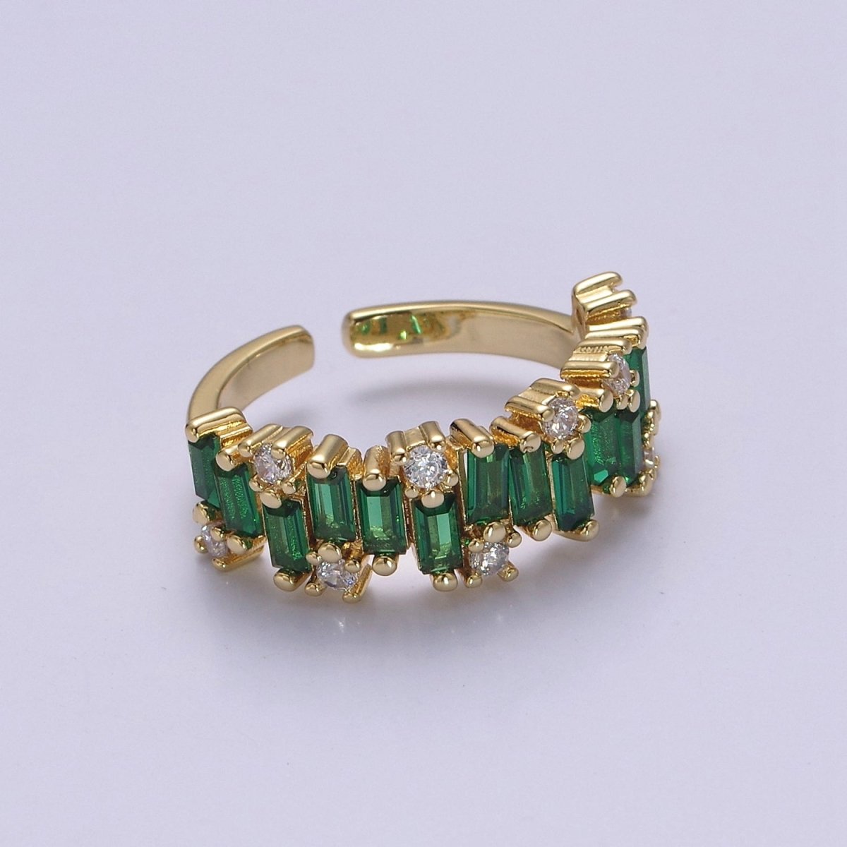 Color CZ Diamond Baguette Ring Irregular Setting Ring 14k Gold Filled Ring Stackable Adjustable Statement Jewelry S-477~S-480