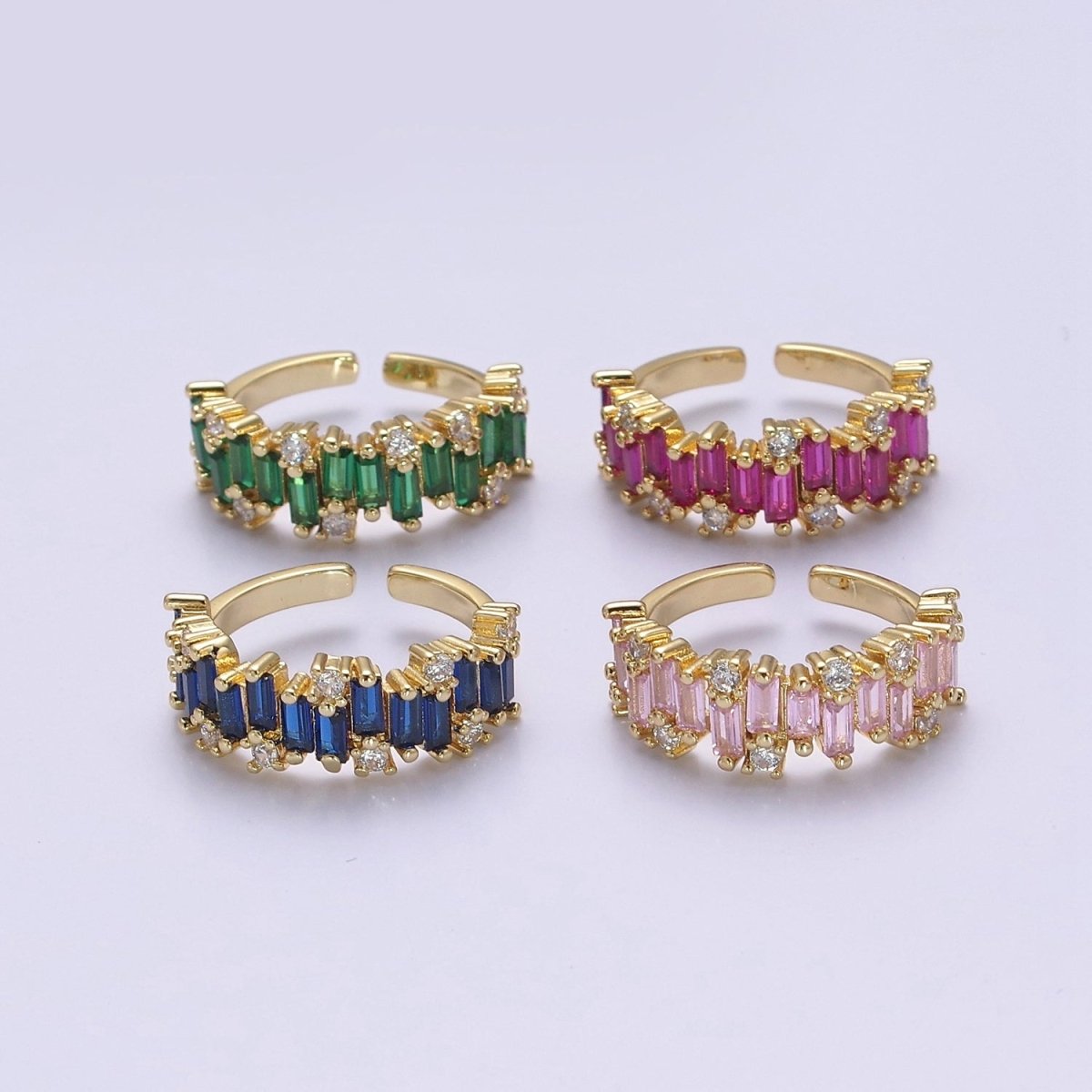Color CZ Diamond Baguette Ring Irregular Setting Ring 14k Gold Filled Ring Stackable Adjustable Statement Jewelry S-477~S-480