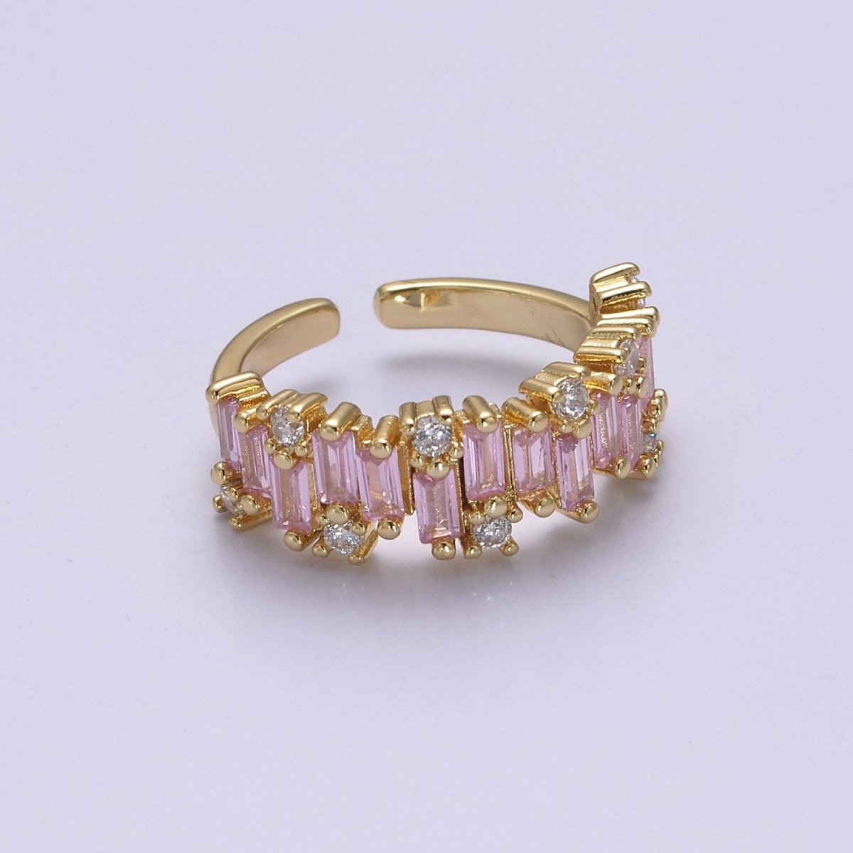 Color CZ Diamond Baguette Ring Irregular Setting Ring 14k Gold Filled Ring Stackable Adjustable Statement Jewelry S-477~S-480