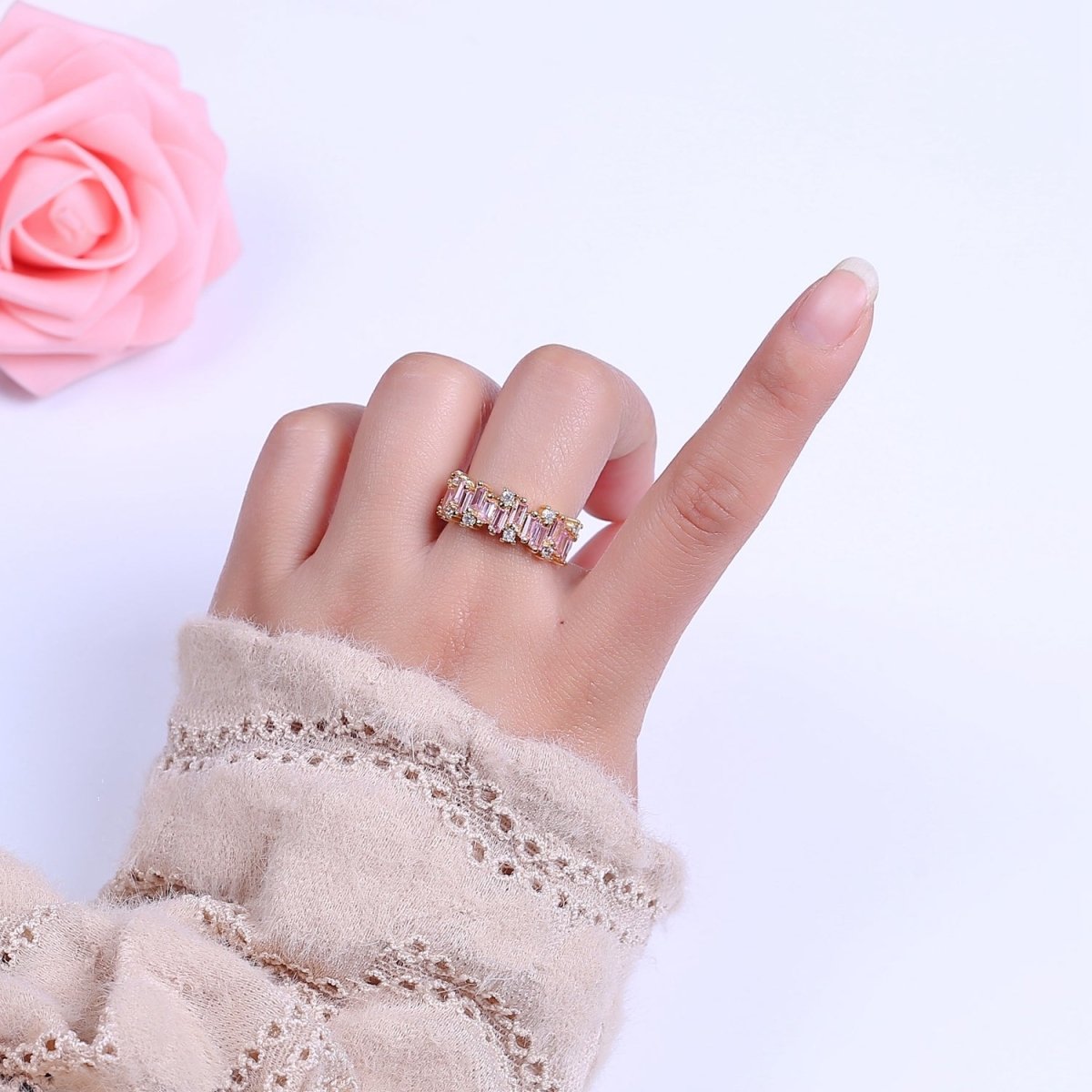 Color CZ Diamond Baguette Ring Irregular Setting Ring 14k Gold Filled Ring Stackable Adjustable Statement Jewelry S-477~S-480