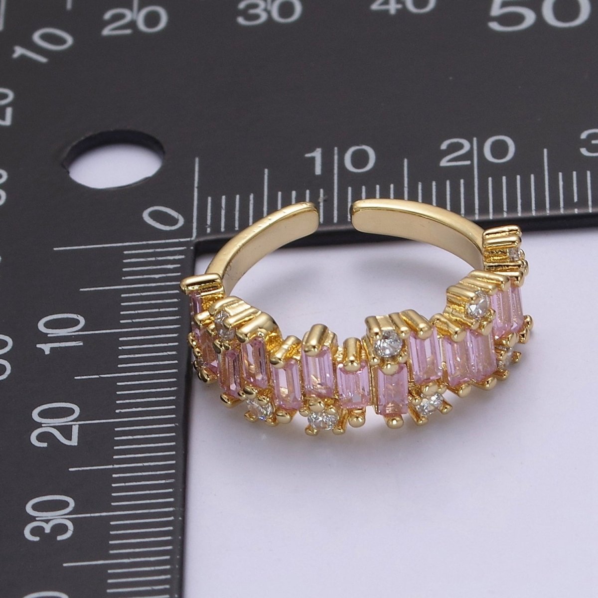 Color CZ Diamond Baguette Ring Irregular Setting Ring 14k Gold Filled Ring Stackable Adjustable Statement Jewelry S-477~S-480
