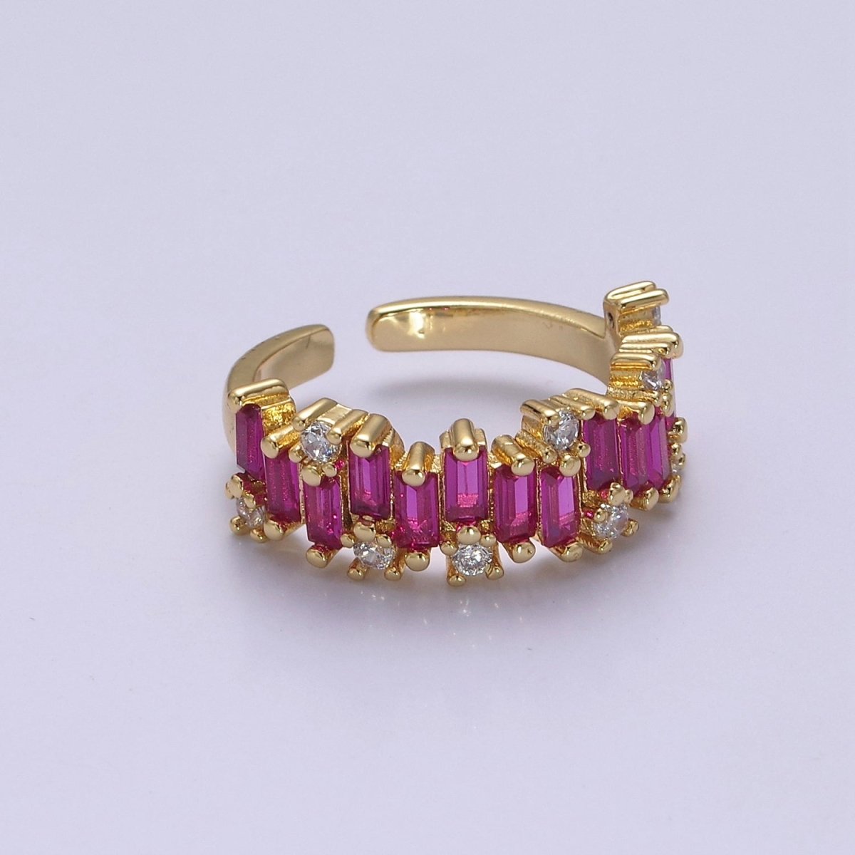 Color CZ Diamond Baguette Ring Irregular Setting Ring 14k Gold Filled Ring Stackable Adjustable Statement Jewelry S-477~S-480
