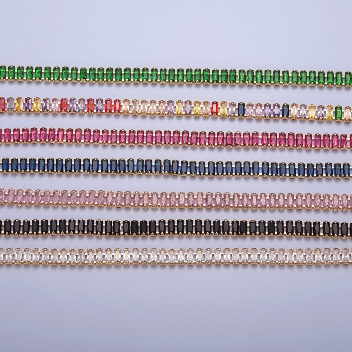Color Tennis Baguette Necklace 24k gold Filled CZ chain necklace Layer Colorful CZ chain | WA-938 to WA-944 Clearance Pricing