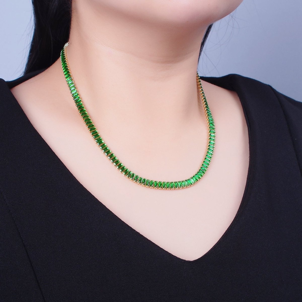 Color Tennis Baguette Necklace 24k gold Filled CZ chain necklace Layer Colorful CZ chain | WA-938 to WA-944 Clearance Pricing