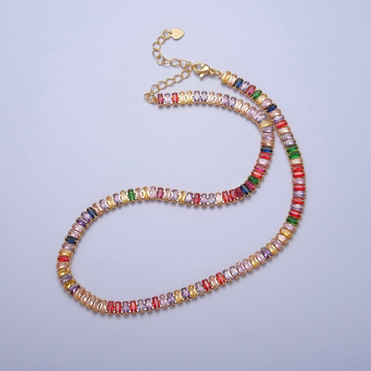 Color Tennis Baguette Necklace 24k gold Filled CZ chain necklace Layer Colorful CZ chain | WA-938 to WA-944 Clearance Pricing