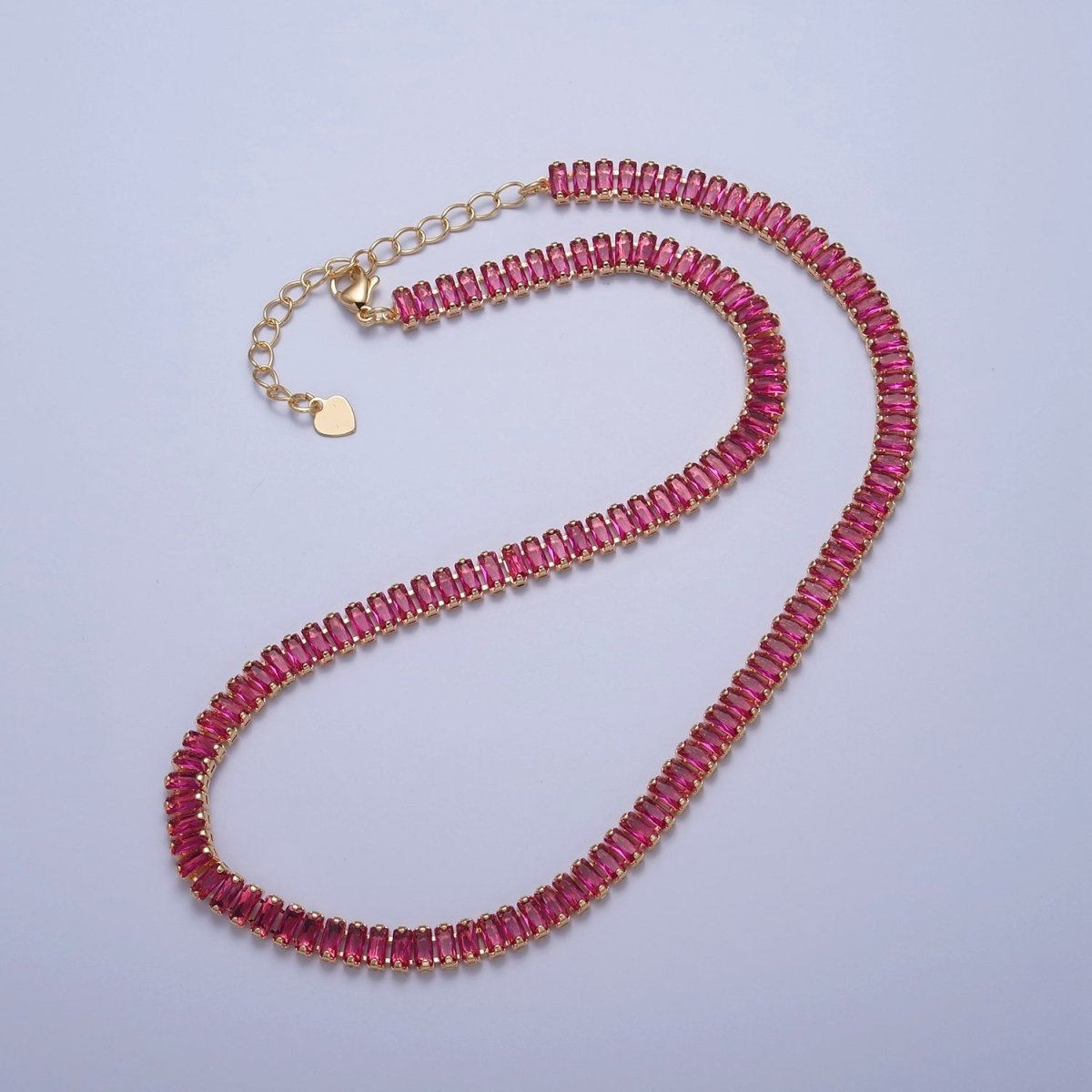 Color Tennis Baguette Necklace 24k gold Filled CZ chain necklace Layer Colorful CZ chain | WA-938 to WA-944 Clearance Pricing