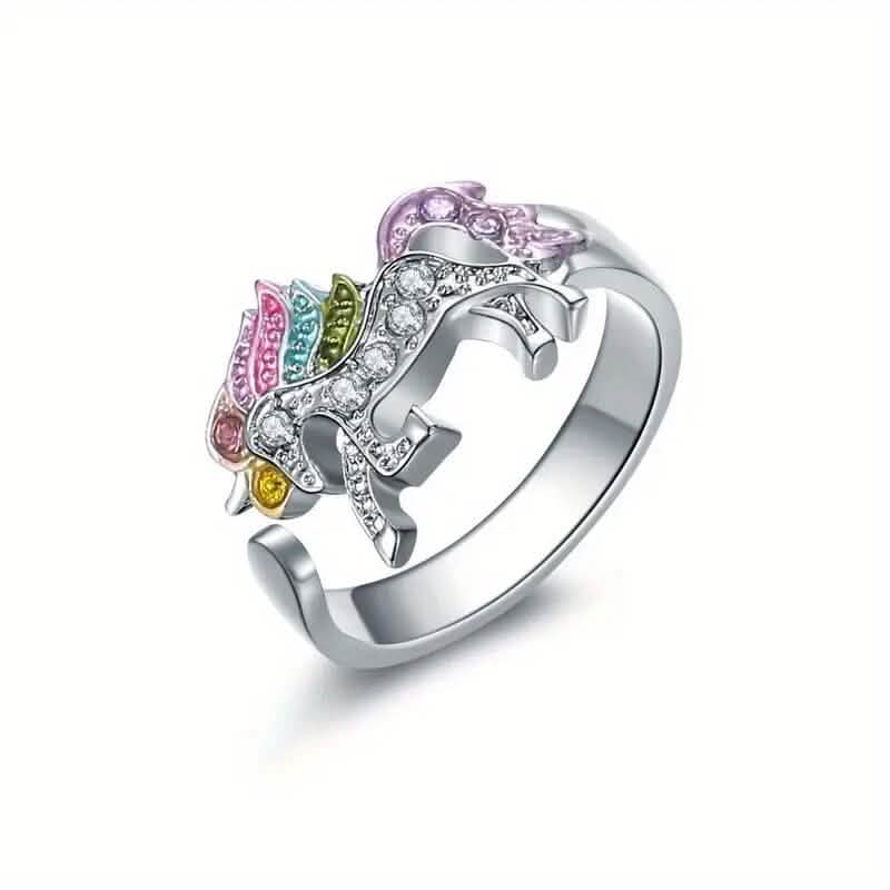 Colorful Cartoon-Themed Unicorn Earrings, Necklace, Ring & Bracelet Jewelry Set