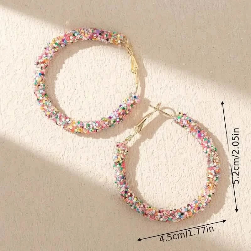 Colorful Circle Sheets Decor Boho Hoop Earrings