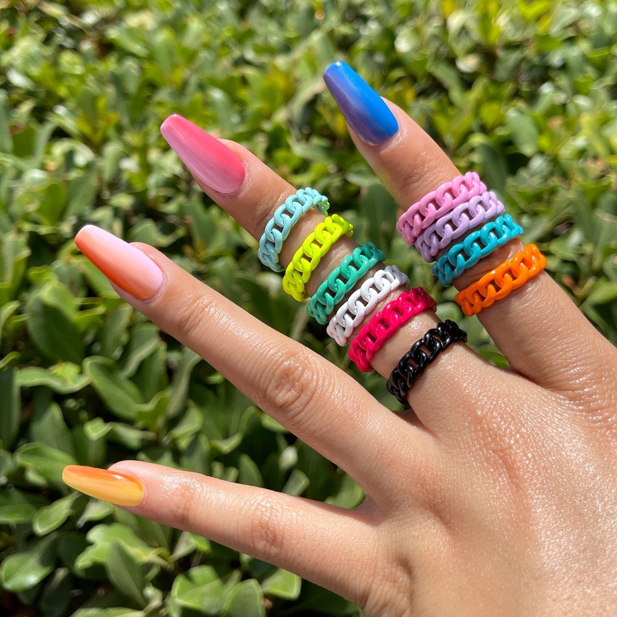 Colorful Enamel Stackable Ring, Curb Chain Ring Y2K Ring Trendy Ring Yellow Green Blue Purple Pink Teal Neon Ring Jewelry Size 7