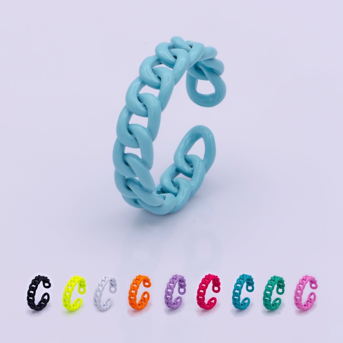Colorful Enamel Stackable Ring, Curb Chain Ring Y2K Ring Trendy Ring Yellow Green Blue Purple Pink Teal Neon Ring Jewelry Size 7