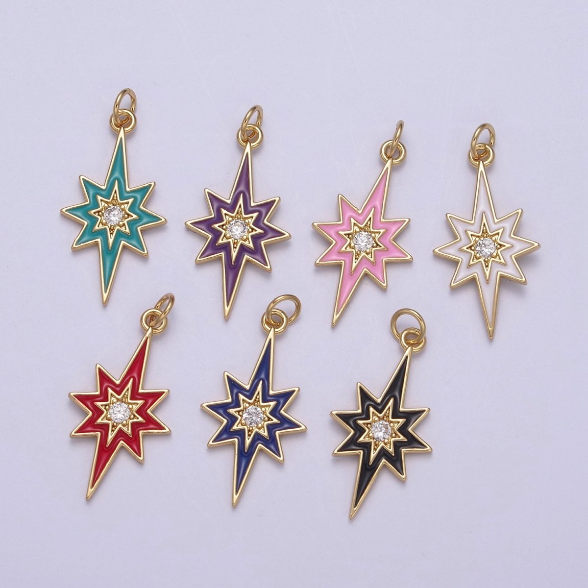 Colorful Enamel Star Charm 8 Point Star Starburst North Star Pendant - Gold Filled Statement Celestial Charm Pendant N-729 - N-735