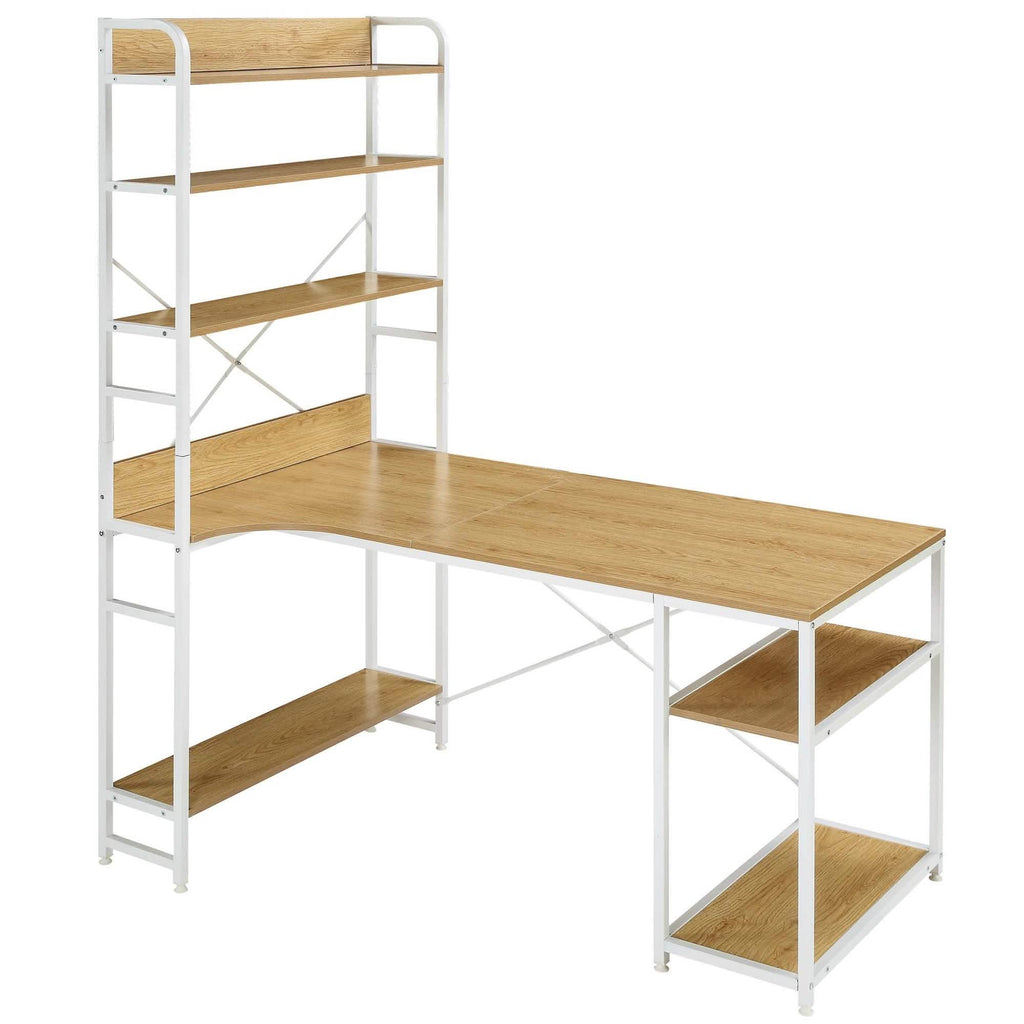 Bureau d'ordinateur en L avec étagères de rangement à 4 niveaux