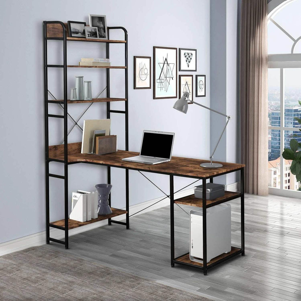 Bureau d'ordinateur en L avec étagères de rangement à 4 niveaux