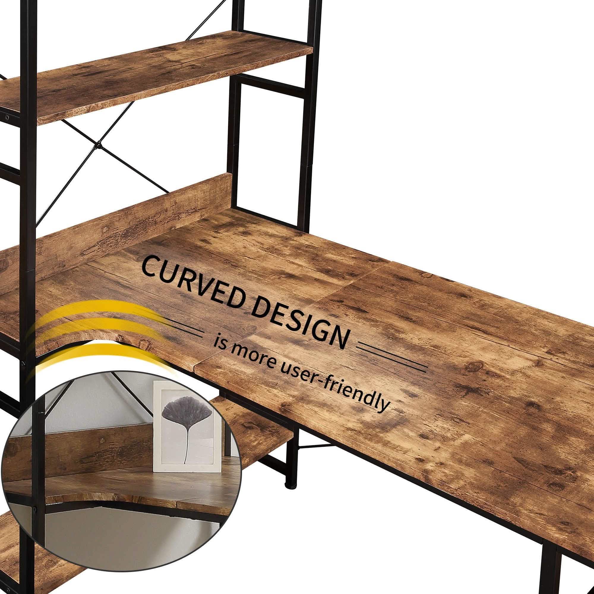 Bureau d'ordinateur en L avec étagères de rangement à 4 niveaux