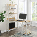 Bureau d'ordinateur en L avec étagères de rangement à 4 niveaux