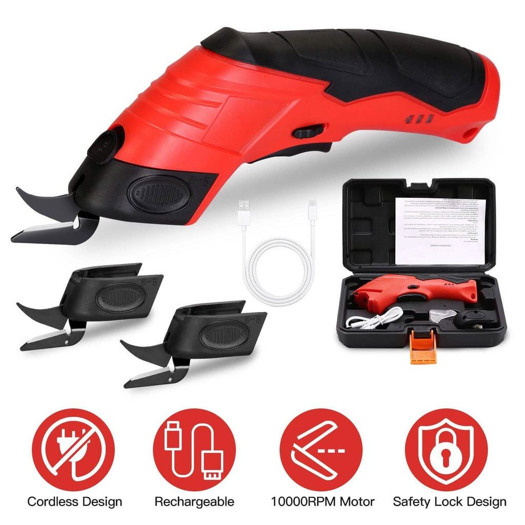 Cordless Electric Scissors Automatic Shears Cutting Tool with Rechargeable Battery 2 Replaceable Blades 10000RPM Fabric Cutter
