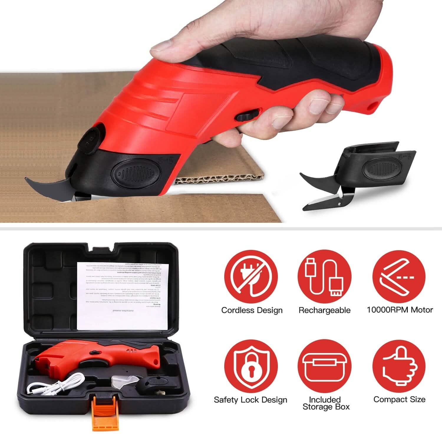 Cordless Electric Scissors Automatic Shears Cutting Tool with Rechargeable Battery 2 Replaceable Blades 10000RPM Fabric Cutter