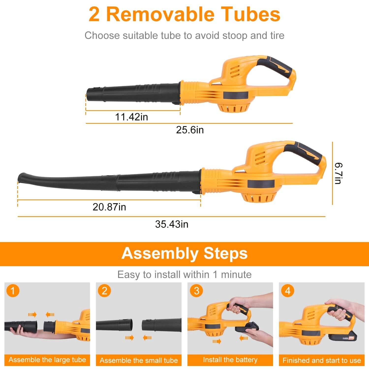 Cordless Leaf Blower Battery Powered Max 124MPH 300CFM with 2 Adjustable Speeds